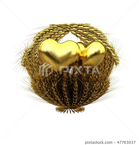 Golden Heart in golden basket of the ears of wheat 47763037