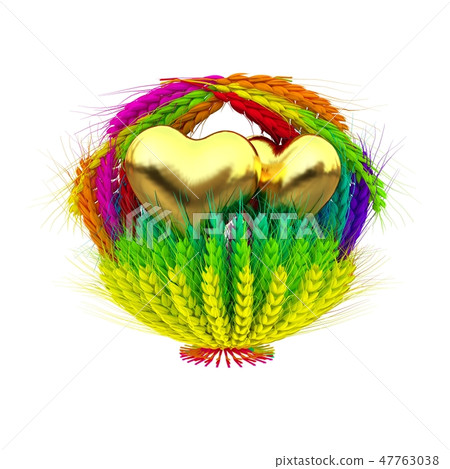 Golden Heart in colored basket of ears of wheat 47763038