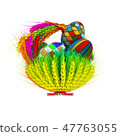 Colored basket of ears of wheat with Easter eggs 47763055