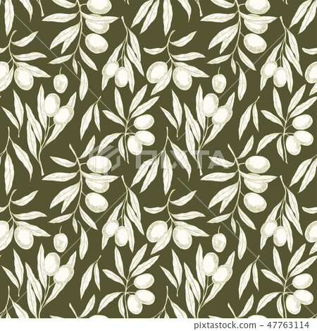 Seamless pattern with Olive branches - Stock Illustration [47763114 ...