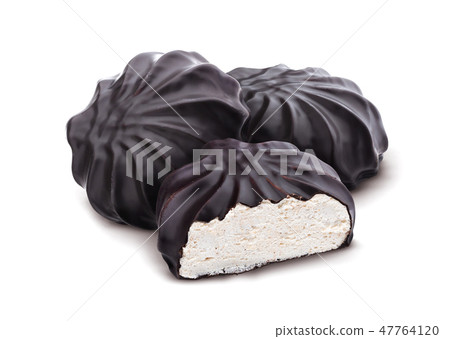 Chocolate covered marshmallows, traditional russian zephyr in chocolate isolated on white background 47764120
