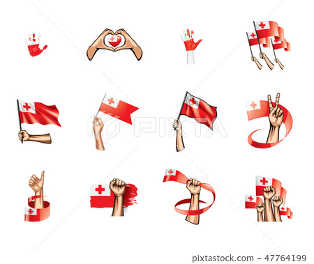 Tonga flag and hand on white background. Vector illustration 47764199