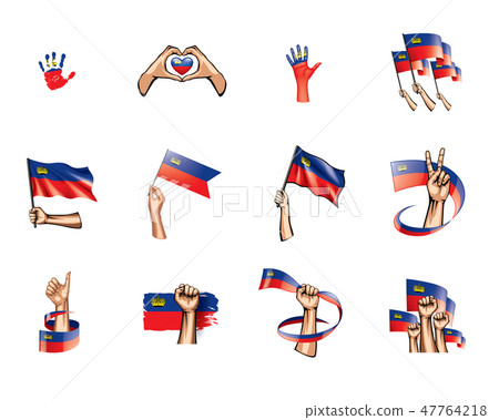liechtenstein flag and hand on white background. Vector illustration 47764218