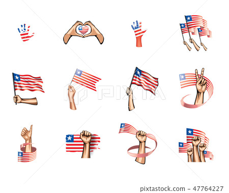 Liberia flag and hand on white background. Vector illustration 47764227