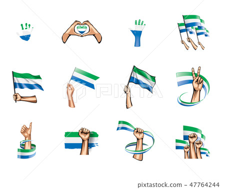 Sierra Leone flag and hand on white background. Vector illustration 47764244