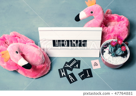Pink Slippers with flamingo design 47764881