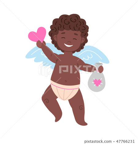 Isolated black african cupid with valentine Isolated black african cupid with valentine 47766231