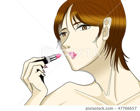 A woman trying to apply lipstick A woman trying to apply lipstick 47766657