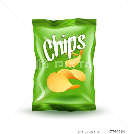 Realistic mockup package of green chips package with label isolated on white background 47766664