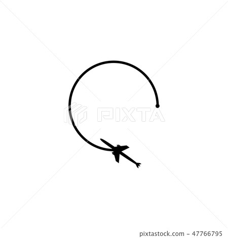 Airplane travel concept. The plane from the starting point and the unbroken line of the route flies 47766795