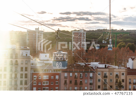 Cable car over park in Madrid, Spain Cable car over park in Madrid, Spain 47767135