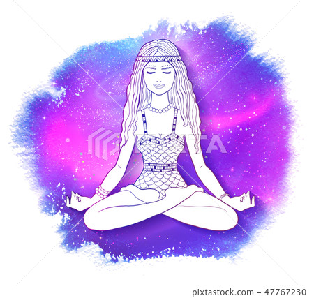 Young woman sitting at pose of lotus 47767230