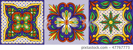 Mexican talavera ceramic tile pattern. Ethnic folk ornament. 47767773