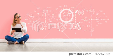 LiFi theme with woman using a tablet 47767926