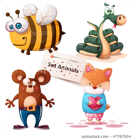 Bee, snake, bear, fox - set animals 47767934
