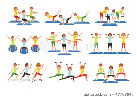 Set of people working out in gym. Young girls and guys doing exercises. Physical activity. Healthy Set of people working out in gym. Young girls and guys doing exercises. Physical activity. Healthy 47768045
