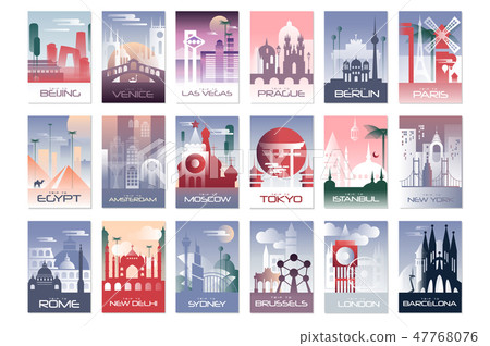 City Cards Set Landscape Template Of Flyer Stock Illustration