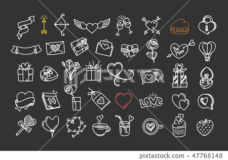 Valentines day calligraphic linear elements. Valentines day calligraphic linear elements. 47768148