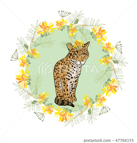 Retro style Illustration with flowers and animal Retro style Illustration with flowers and animal 47768155