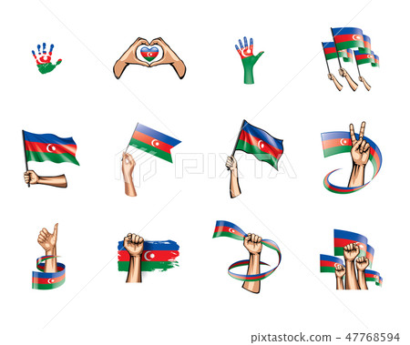 Azerbaijan flag and hand on white background. Vector illustration Azerbaijan flag and hand on white background. Vector illustration 47768594