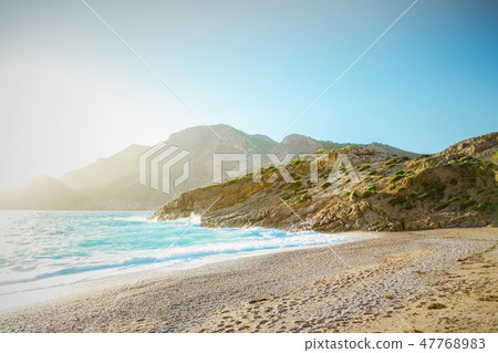 Sandy beach with crags, Spain Sandy beach with crags, Spain 47768983