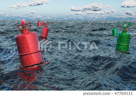 Marine buoy in the open sea, 3D rendering Marine buoy in the open sea, 3D rendering 47769331