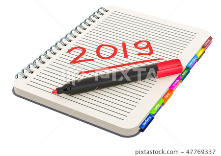 Text 2019 on notebook with marker pen Text 2019 on notebook with marker pen 47769337