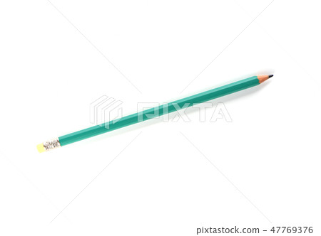 Green pencil on a white background. Stationery concept 47769376
