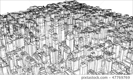 Wire-frame City, Blueprint Style 47769769