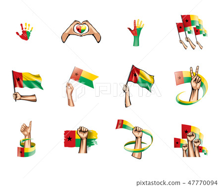 Guinea Bissau flag and hand on white background. Vector illustration Guinea Bissau flag and hand on white background. Vector illustration 47770094