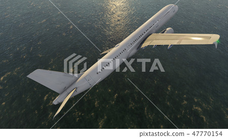 Airplane flying over the blue sea 47770154