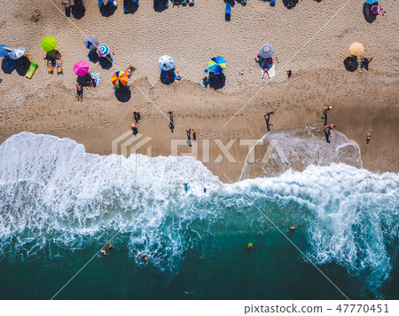 Beach with sun loungers on the coast of the ocean 47770451