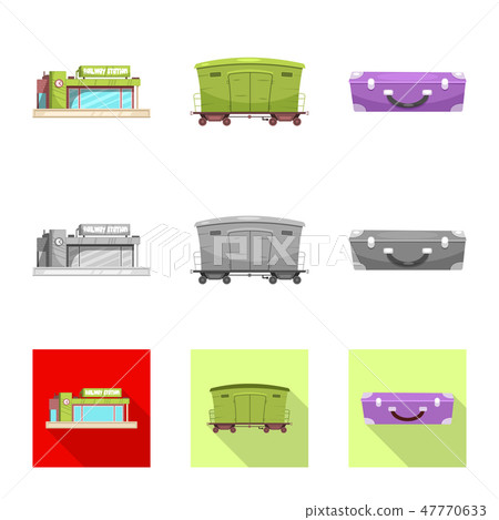 Vector design of train and station icon. Set of train and ticket stock symbol for web. Vector design of train and station icon. Set of train and ticket stock symbol for web. 47770633