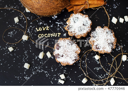 coconut muffins on a black background 47770946