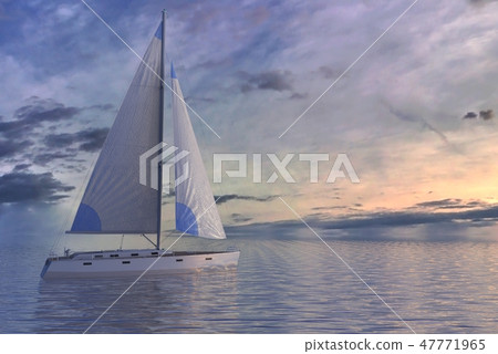 Sailing on sea and sunset 3d illustration 47771965