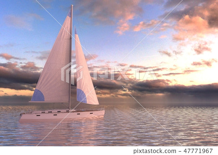 Sailing on sea and sunset 3d illustration 47771967