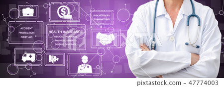 Doctor with health insurance healthcare graphic. Doctor with health insurance healthcare graphic. 47774003