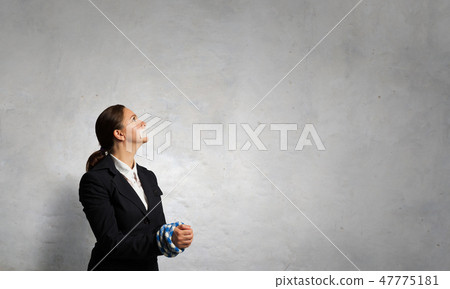 Speechless woman with tired hands 47775181