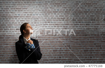 Speechless woman with tired hands 47775188