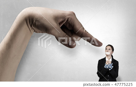 Speechless woman with tired hands Speechless woman with tired hands 47775225