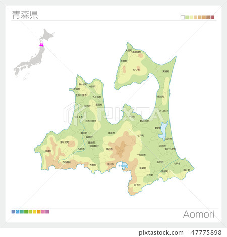 Map of Aomori Prefecture (contour lines · color coding · municipalities · division) 47775898