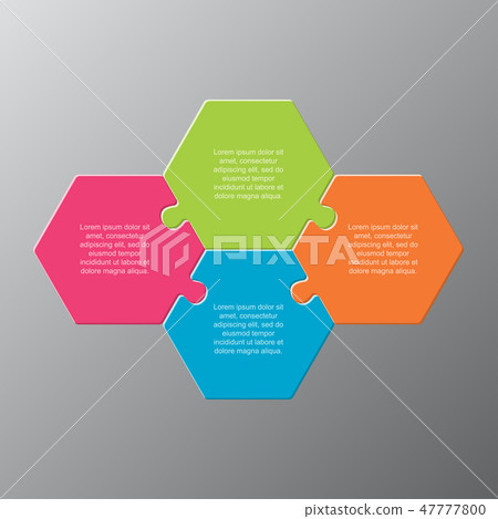 Four pieces steps puzzle a hexagon infographic. Four pieces steps puzzle a hexagon infographic. 47777800