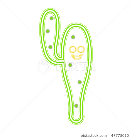 Isolated happy cactus. Neon bright sign Isolated happy cactus. Neon bright sign 47778010