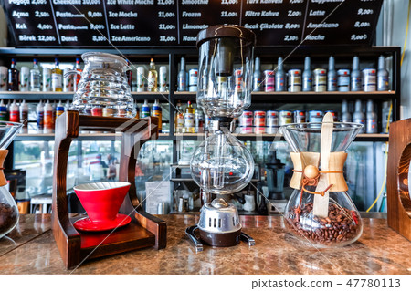 Cafe counter scenery where appliances and beans were displayed 47780113