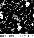 Seamless vector pattern, white leaf and bird. 47780125