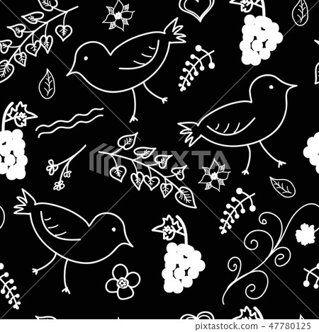 Seamless vector pattern, white leaf and bird. Seamless vector pattern, white leaf and bird. 47780125