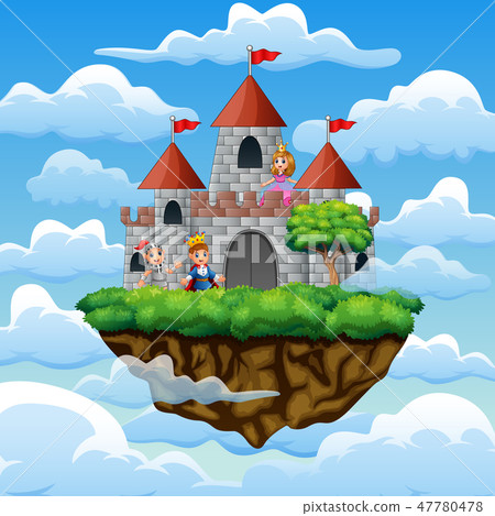 Cartoon prince and princess in front a castle - Stock Illustration ...