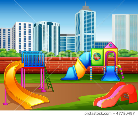 Kindergarten Or Kids Playground In City Park Stock Illustration