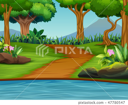 A beautiful green nature landscape background A beautiful green nature landscape background 47780547