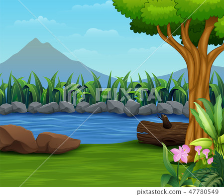 Nature lanscape with a river and mountain Nature lanscape with a river and mountain 47780549